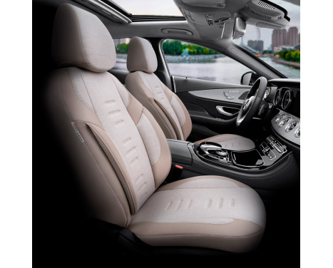Universal Linen/Leather/Fabric Seat Cover Set 'Throne' Cream - 11-piece - suitable for Side-Air, Image 3