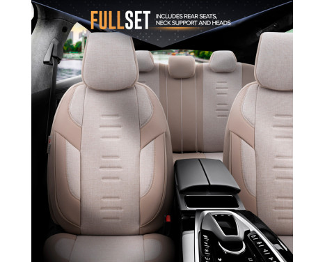 Universal Linen/Leather/Fabric Seat Cover Set 'Throne' Cream - 11-piece - suitable for Side-Air, Image 4