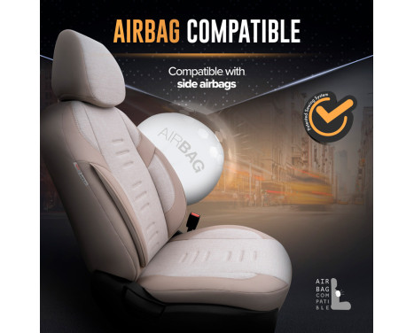 Universal Linen/Leather/Fabric Seat Cover Set 'Throne' Cream - 11-piece - suitable for Side-Air, Image 6