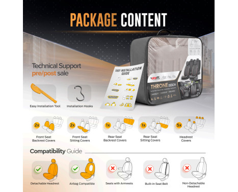 Universal Linen/Leather/Fabric Seat Cover Set 'Throne' Cream - 11-piece - suitable for Side-Air, Image 10
