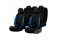 Universal Suede/Leather/Cloth Seat Cover Set 'Iconic' Black/Blue - 11-piece
