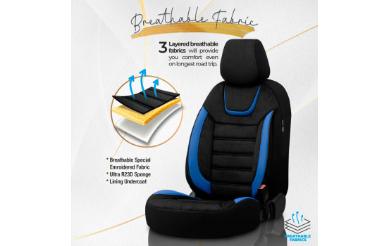 Universal Suede/Leather/Cloth Seat Cover Set 'Iconic' Black/Blue - 11-piece, Image 4