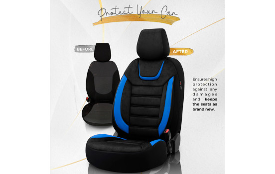 Universal Suede/Leather/Cloth Seat Cover Set 'Iconic' Black/Blue - 11-piece, Image 7