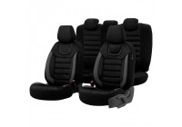 Universal Suede/Leather/Cloth Seat Cover Set 'Iconic' Black/Grey - 11-piece