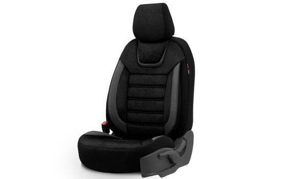 Universal Suede/Leather/Cloth Seat Cover Set 'Iconic' Black/Grey - 11-piece, Image 3