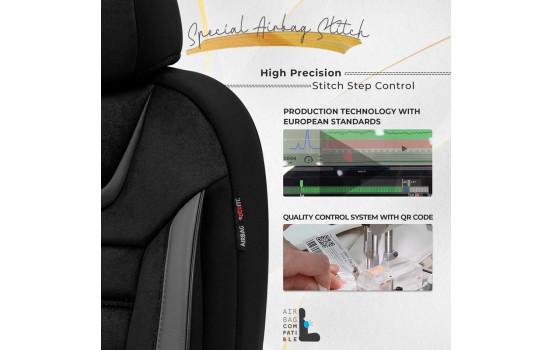 Universal Suede/Leather/Cloth Seat Cover Set 'Iconic' Black/Grey - 11-piece, Image 5