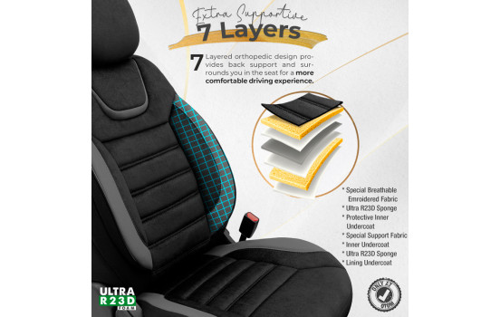 Universal Suede/Leather/Cloth Seat Cover Set 'Iconic' Black/Grey - 11-piece, Image 6