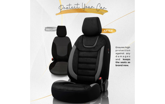 Universal Suede/Leather/Cloth Seat Cover Set 'Iconic' Black/Grey - 11-piece, Image 7