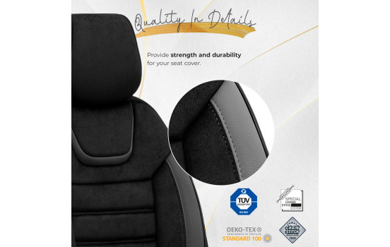 Universal Suede/Leather/Cloth Seat Cover Set 'Iconic' Black/Grey - 11-piece, Image 8