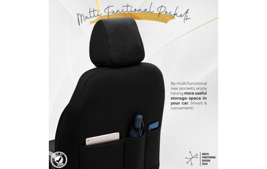 Universal Suede/Leather/Cloth Seat Cover Set 'Iconic' Black/Grey - 11-piece, Image 9