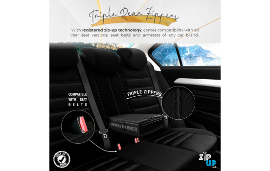 Universal Suede/Leather/Cloth Seat Cover Set 'Iconic' Black/Grey - 11-piece, Image 10