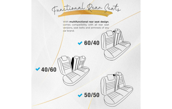 Universal Suede/Leather/Cloth Seat Cover Set 'Iconic' Black/Grey - 11-piece, Image 11