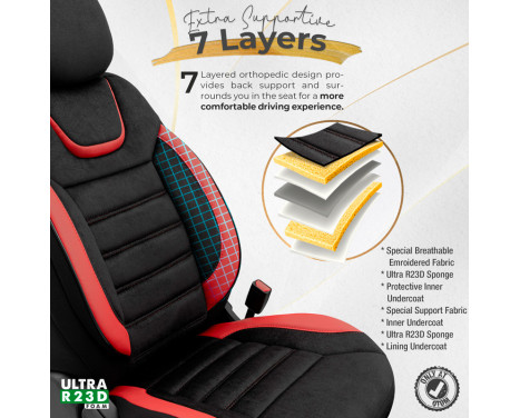 Universal Suede/Leather/Cloth Seat Cover Set 'Iconic' Black/Red - 11-piece, Image 6