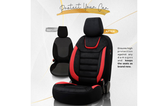 Universal Suede/Leather/Cloth Seat Cover Set 'Iconic' Black/Red - 11-piece, Image 7