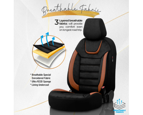 Universal Suede/Leather/Cloth Seat Cover Set 'Iconic' Black/Terracotta - 11-piece, Image 4