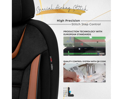 Universal Suede/Leather/Cloth Seat Cover Set 'Iconic' Black/Terracotta - 11-piece, Image 5