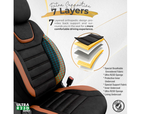 Universal Suede/Leather/Cloth Seat Cover Set 'Iconic' Black/Terracotta - 11-piece, Image 6