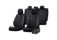 Universal Velours/Cloth Seat Cover Set 'Royal' Black + White edge - 11-piece - suitable for Side