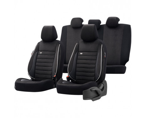 Universal Velours/Cloth Seat Cover Set 'Royal' Black + White edge - 11-piece - suitable for Side