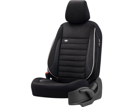 Universal Velours/Cloth Seat Cover Set 'Royal' Black + White edge - 11-piece - suitable for Side, Image 2