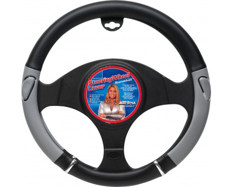 AutoStyle Steering Wheel Cover Black/Grey/Chrome
