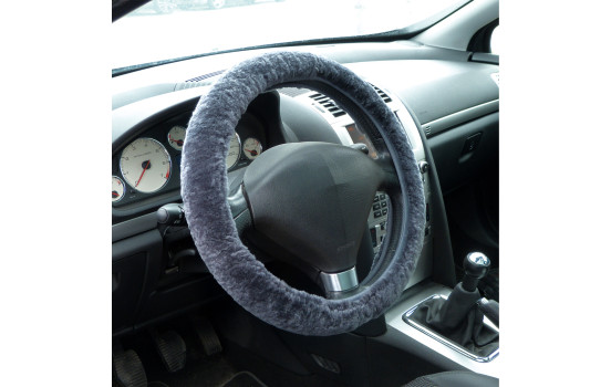 Carpoint Steering Wheel Cover Dark Gray Sheepskin, Image 3