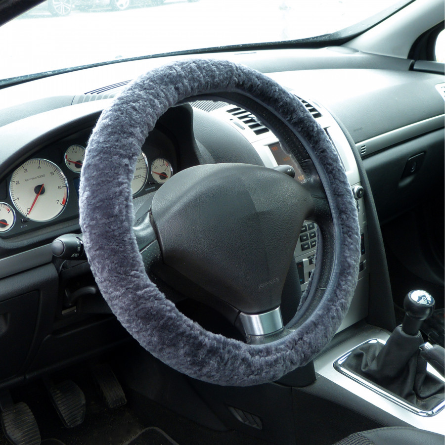 Lambskin steering wheel cover - Steering wheel cover in anthracite