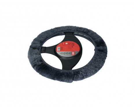 Carpoint Steering Wheel Cover Dark Gray Sheepskin, Image 2