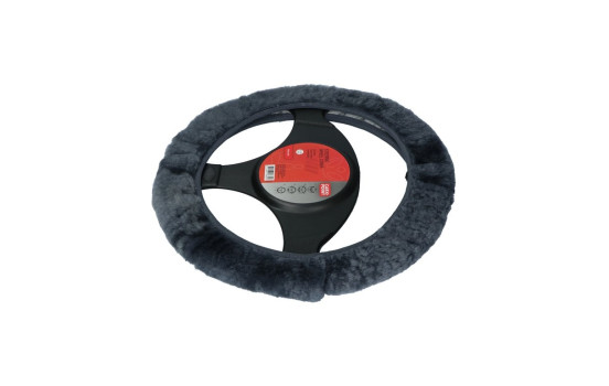 Carpoint Steering Wheel Cover Dark Gray Sheepskin, Image 2