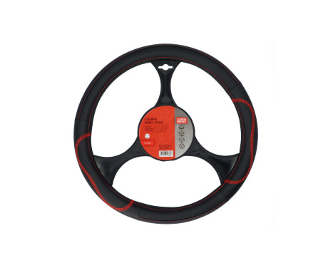 Carpoint Steering wheel cover PU Leather black/red accents 37-39cm