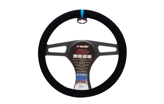 Simoni Racing Steering Wheel Cover Carrera Look - Black Microfiber + Blue Marking - 37-39cm