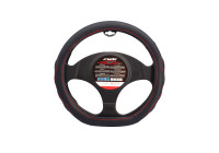 Simoni Racing Steering Wheel Cover D-Shape - Black Eco-Leather + Red Stitching - 35-37cm