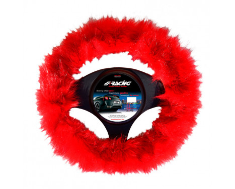 Simoni Racing Steering Wheel Cover Fluffy Fur Red, Image 2