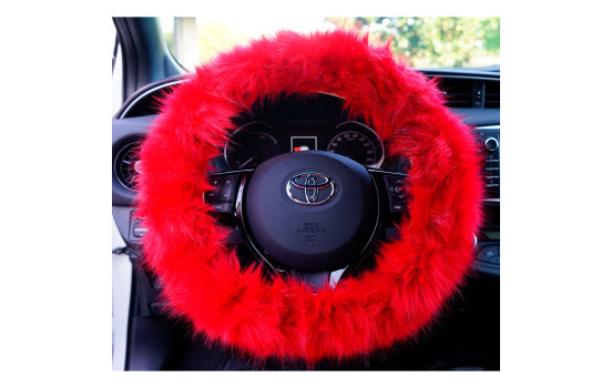 Simoni Racing Steering Wheel Cover Fluffy Fur Red