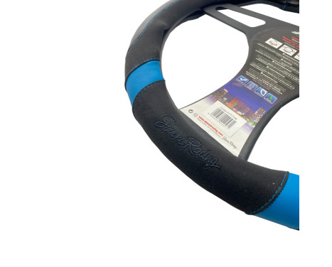 Simoni Racing Steering wheel cover Good Vibe B - 37-39cm - Black Eco-Leather, Microfiber, Carbon look, Blue, Image 3