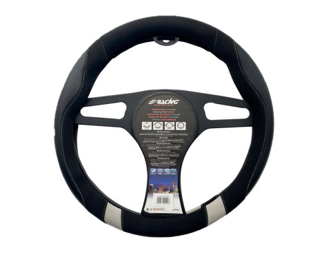 Simoni Racing Steering wheel cover Good Vibe G - 37-39cm - Black Eco-Leather, Microfiber, Carbon look, Gray