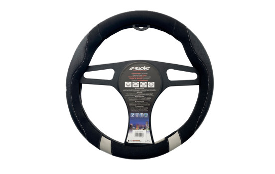 Simoni Racing Steering wheel cover Good Vibe G - 37-39cm - Black Eco-Leather, Microfiber, Carbon look, Gray