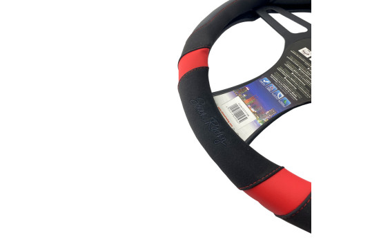 Simoni Racing Steering wheel cover Good Vibe R - 37-39cm - Black Eco-Leather, Microfiber, Carbon look, Red A, Image 3