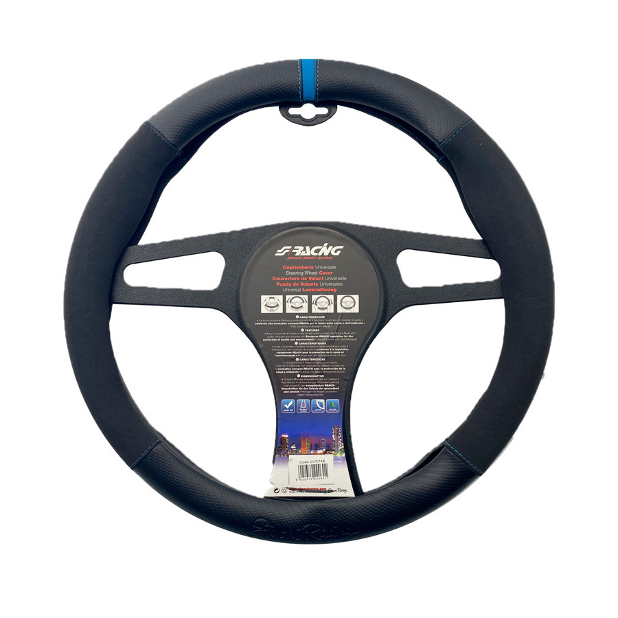 Simoni Racing Steering Wheel Cover Sporty - 37-39cm - Black Eco-Leather,  Microfiber, Carbon look Blue 12 hours