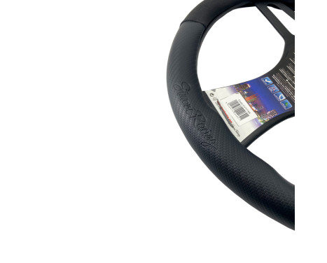 Simoni Racing Steering Wheel Cover Sporty - 37-39cm - Black Eco-Leather, Microfiber, Carbon look Blue 12 hours, Image 3