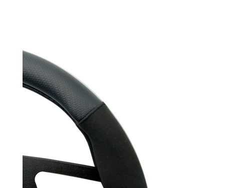 Simoni Racing Steering Wheel Cover Sporty - 37-39cm - Black Eco-Leather, Microfiber, Carbon look Yellow 12 hours, Image 2