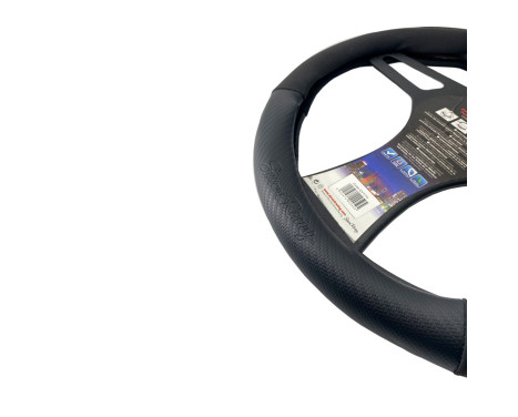 Simoni Racing Steering Wheel Cover Sporty - 37-39cm - Black Eco-Leather, Microfiber, Carbon look Yellow 12 hours, Image 3