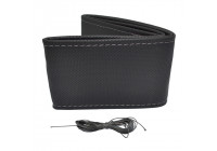 Universal steering wheel cover Classic - Black perforated PVC leather + Gray stitching (lace closure)