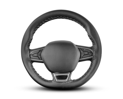 Universal steering wheel cover Classic - Black perforated PVC leather + Gray stitching (lace closure), Image 2