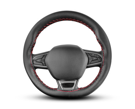 Universal steering wheel cover Classic - Black perforated PVC leather + Red stitching (lace closure), Image 2