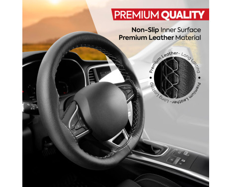 Universal steering wheel cover Classic - Black PVC leather + Gray stitching (lace closure), Image 6