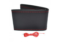 Universal steering wheel cover Classic - Black PVC leather + Red stitching (lace closure)