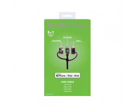 Celly Data cable 3-in-1 Micro-usb + Mfi + Usb-c 100 Cm, Image 3