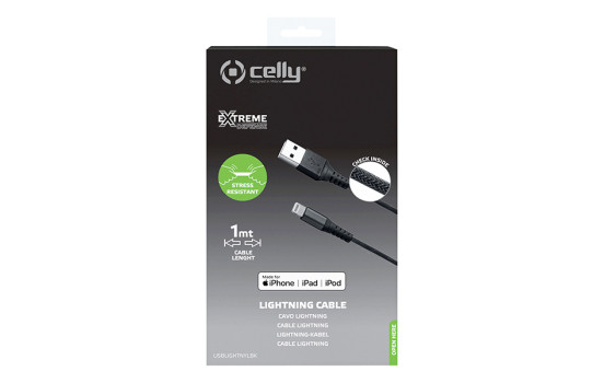 Celly Data cable Lightning Nylon 1 meter black, Image 4