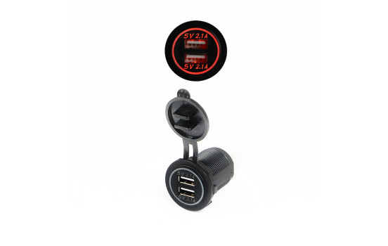 Dual USB car charger 12V/24V 4.2A / Red (Bulk)